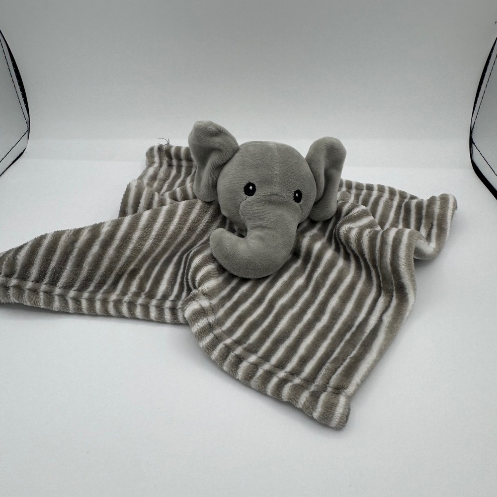 Lila & Jack Grey Elephant Baby Security Blanket Striped Lovey AT306-GY-ST